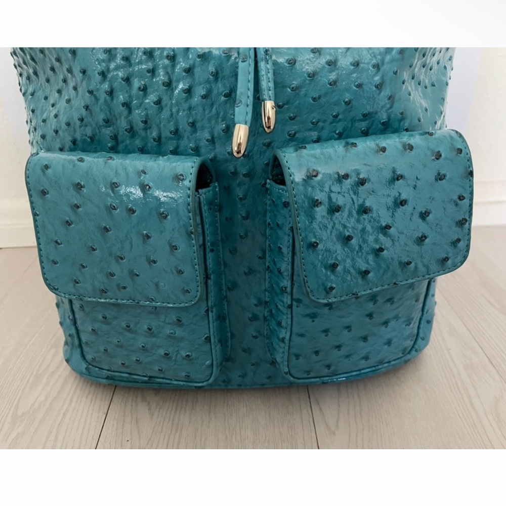 RARE! TENNIS BACKPACK in VEGAN LEATHER (Ostrich). Turquoise Blue! Textured! - Picture 6 of 6